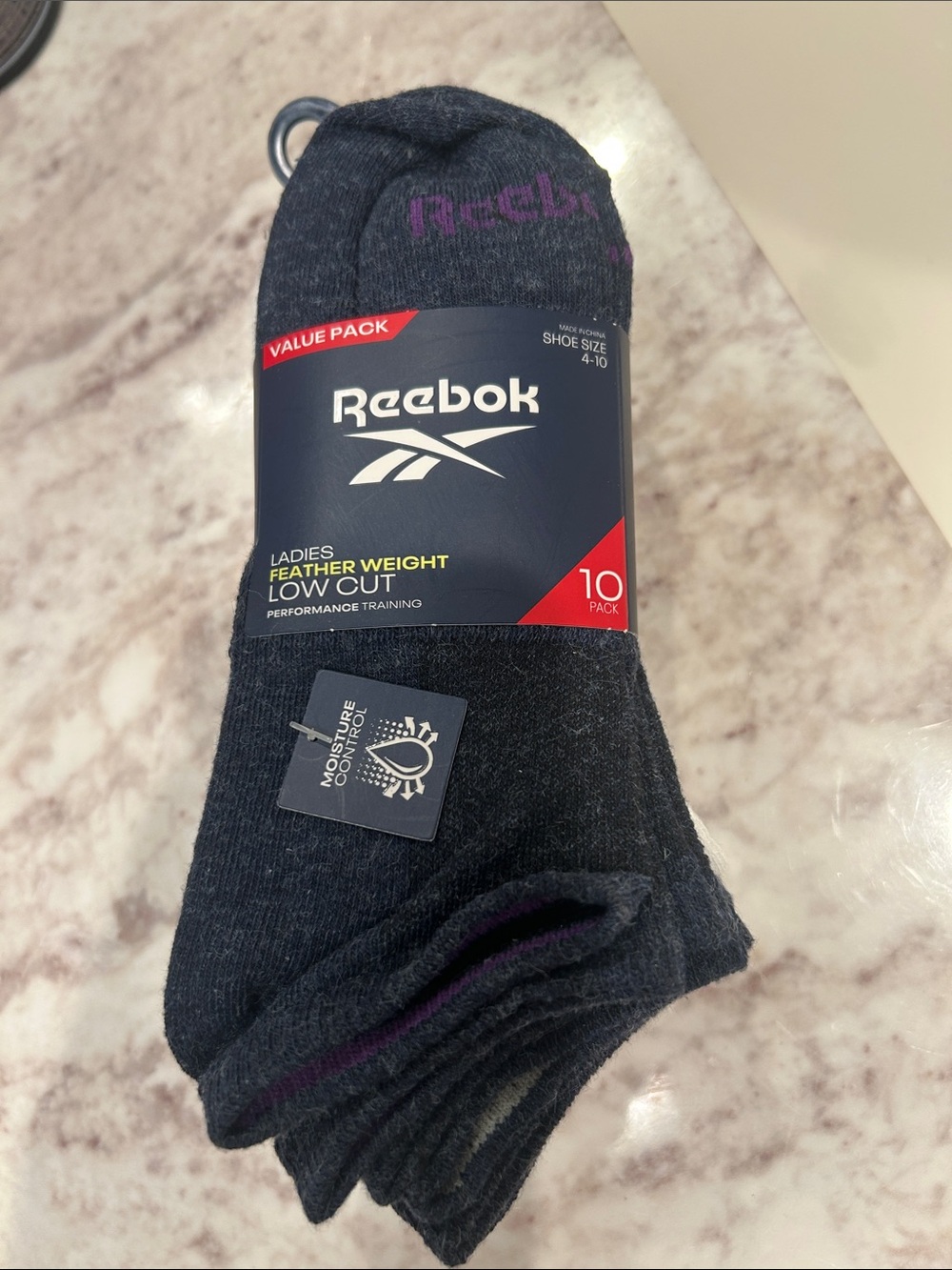 Reebok Ladies Featherweight Low Cut Socks - Black with Purple Accent